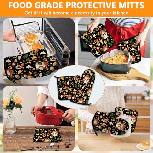 Red Mushroom Oven Mitts and Plant Pot Holders Sets 4Pcs (Red Mushroom)