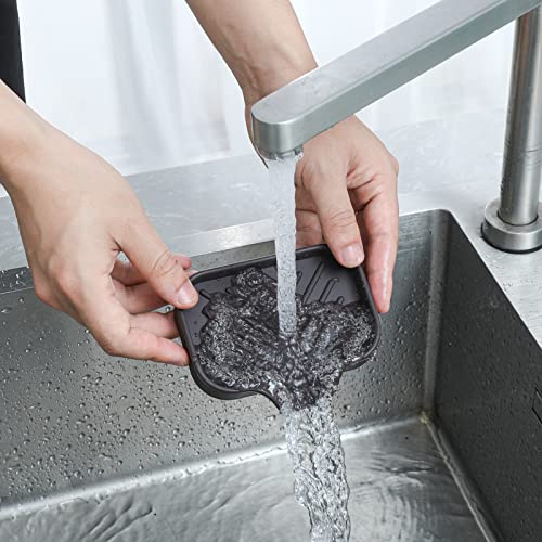 Silicone Soap Dish with Drain Spout (Coffee / S(4.9"×3.2"))