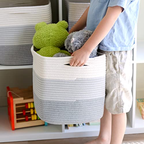 Storage Cubes 11 Inch Cotton Rope Woven Baskets for Organizing (3-Tone Gray)