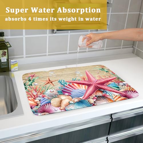 Dish Drying Mat for Kitchen Counter (Beach Starfish 0317 / 24" x 18")