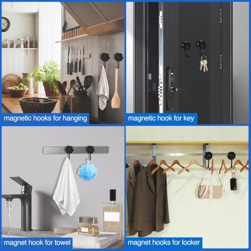 Magnetic Hooks Magnet Hook for Cruise Cabins Fridge 120LBS 8 Pack (Black / 1.26in)