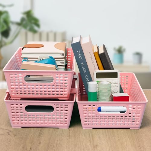 Stackable Woven Plastic Basket (Pink)