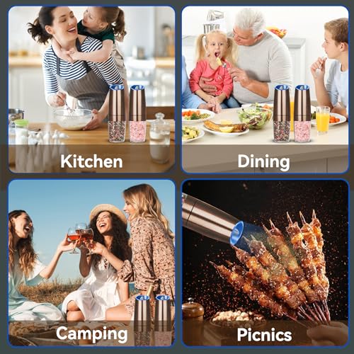 Battery Operated Gravity Salt And Pepper Grinder Set (Copper)