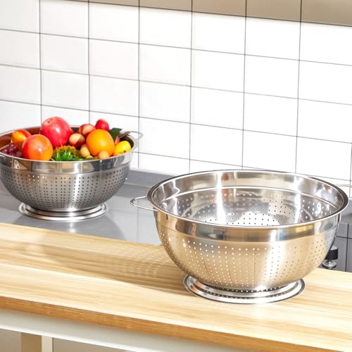 2 Pack 16 Quart Heavy Duty Stainless Steel Colander with Footed Base and Handles Pasta Spaghetti Berry Fruit Vegetable Kitchen Food Strainer Basket (16 Quart)