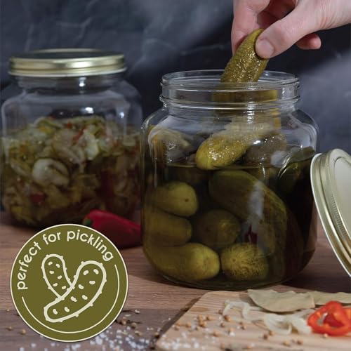 Half Gallon Mason Jar Wide Mouth with Airtight Metal Lid (Gold Lid)