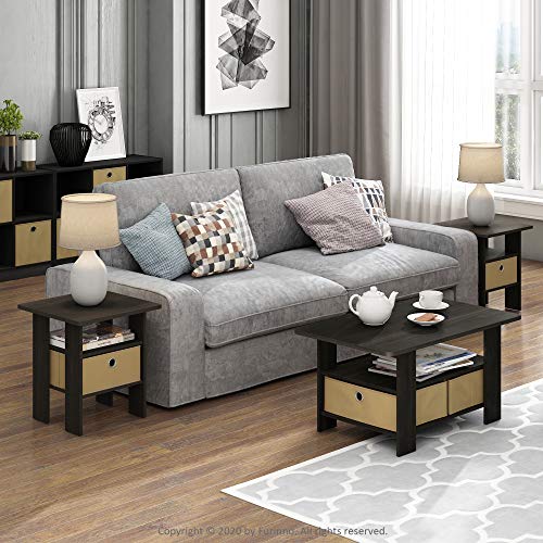 Andrey Small Modern Coffee Table with Storage Shelf (Dark Espresso/Brown / 2 Bin)