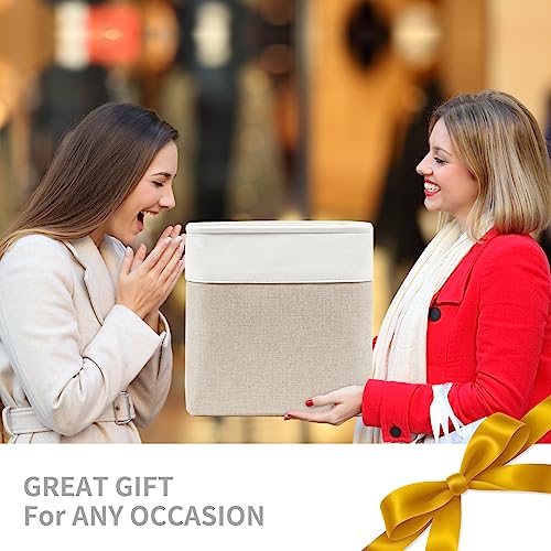 Collapsible Fabric Storage Cubes 11x11 Cube Storage Bins (Beige / Off-White / Cube - 11"x11"x11")