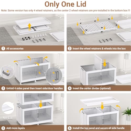 150Gal XL Stackable Storage Bins Foldable Box Cabinet for Home (White / 200QT-3Pack)