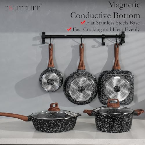 Nonstick Cookware Sets (Black-12 Pcs Set)