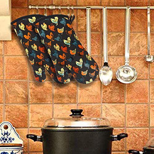 Oven Mitts 1 Pair (Rooster, Black Mittens)