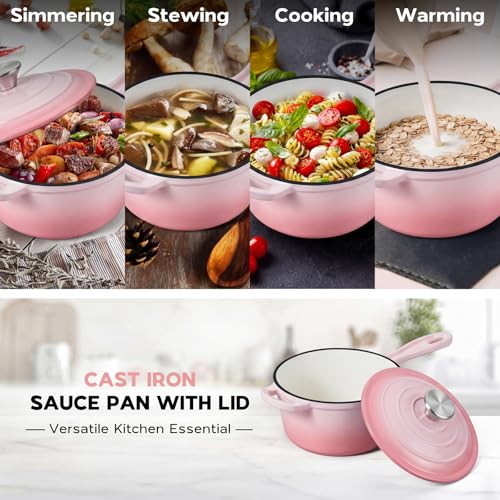 Cast Iron Sauce Pan Pot (Pink / 2 Quarts)