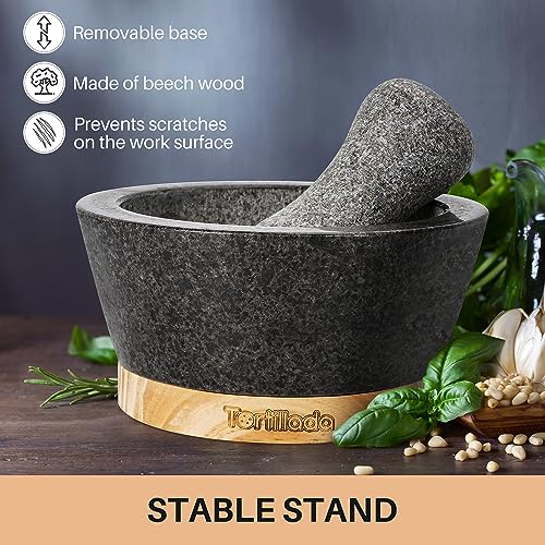 6 inch Mortar and Pestle Set Large Made of Natural Granite with Anti