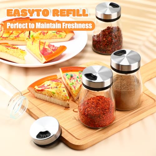 10 Pcs Salt Pepper Shakers Set with Adjustable Pour Holes Stainless Steel Spice Dispenser 6oz Clear Glass Seasoning Containers for Kitchen Restaurant Home BBQ Camping Farmhouse Accessories