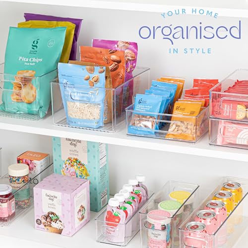 Plastic Food Storage 8 Pack Clear Container Bin with Handles for Organizing Kitchen (8 Count)