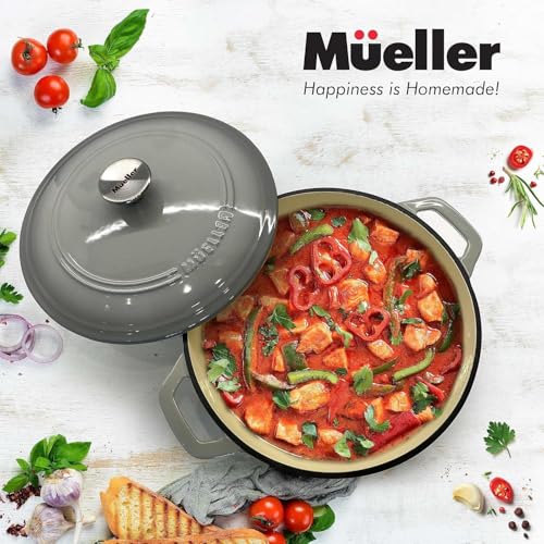 MUELLER HOME 7.5 QT Enameled Cast Iron Dutch Oven (7.5 Quart -Round / Gray)