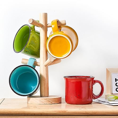 Set of 4 Large Ceramic Mugs with Handles (Multicolor / 16-oz)