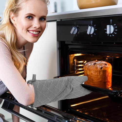 2 Pairs 17 Inch Extra Long Oven Mitts Heat Resistant (Gray)