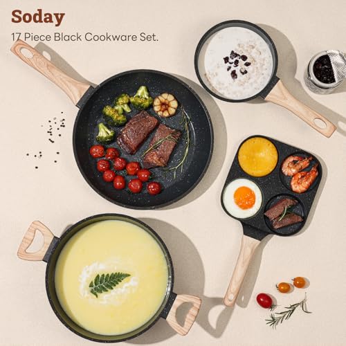 Pots and Pans Set Non Stick (Black / 17 Pieces)