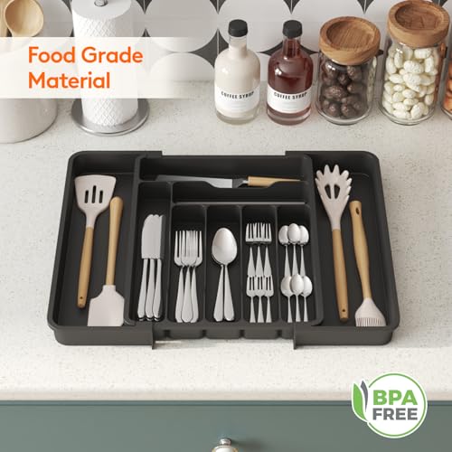 Expandable Silverware Drawer Organizer (Black / Large Deep(11.8-19.6'W x 15''D))