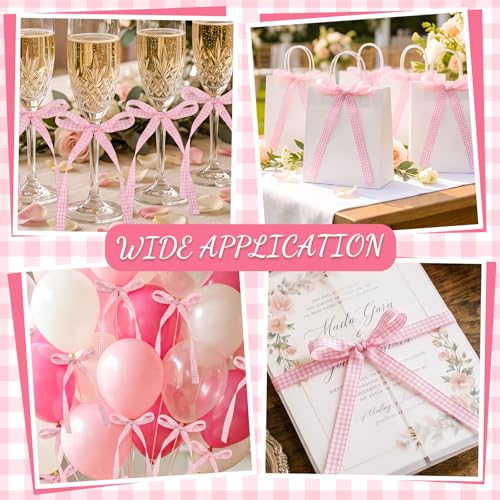 30 Pack Bow Cake Toppers Pink Gingham Ribbon Bows for Cake (Pink Gingham)