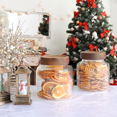 40 oz Glass Jars with Wooden Airtight Lid Herb Spice Canister Round Clear Glass Food Storage Container for Pantry Sugar Tea Coffee Bean Spice Cookies Bath Salts (1200ml/40oz-1 Pack)