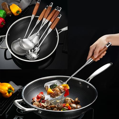 Stainless Steel Kitchen Utensils Set for Cooking Wooden Handle (9 Count)