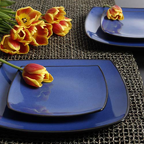 Soho Lounge Square Reactive Glaze Stoneware Dinnerware Set (Service for 4 (16pcs) / Sapphire (Soho Lounge))