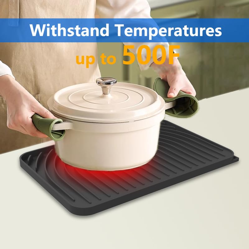 Dish drying mats for kitchen counter (14.6"×11" / Black)