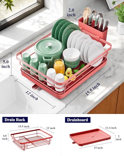 Dish Drying Rack for Kitchen Counter (Red / 12''W x 15.5''L - 1 Tier)