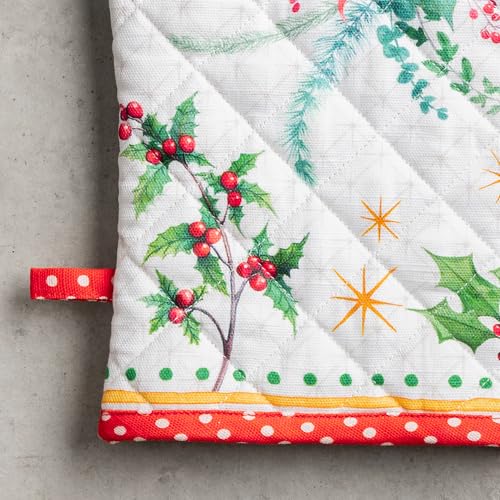 100% Cotton Oven Mitt & Pot Holder Set (117 - Poinsettia Christmas / 7.5" x 13" & 8" x 8" (Oven Mitt & Pot Holder))