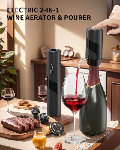 Electric Wine Bottle Opener Set Rechargeable 6 (Premium Black / Electric Wine Aerator Set)
