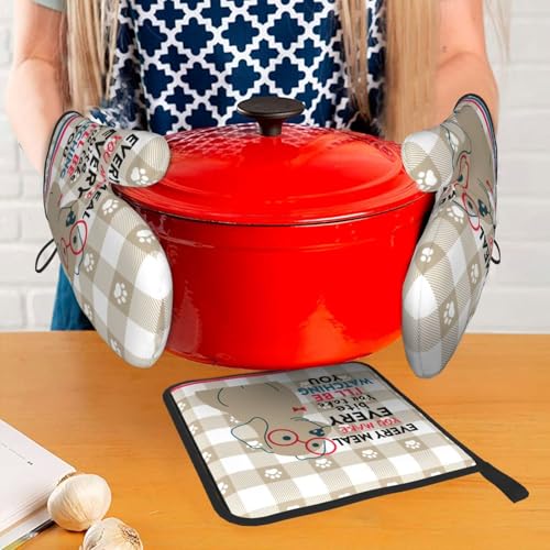 Funny Dog Oven Mitts and Pot Holders Sets of 3 Cute Oven Gloves (Funny Dog)