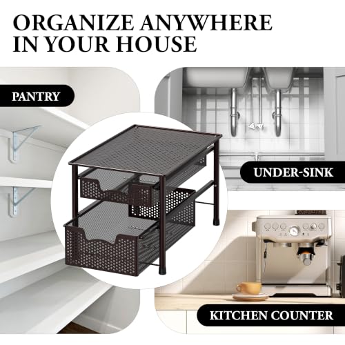 Stackable 2 Tier Sliding Basket Organizer Drawer (2-Tier / Bronze)