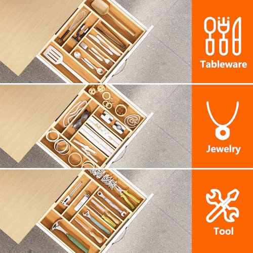 Expandable Bamboo Drawer Organizer Cutlery 6 (6-8 Slots)