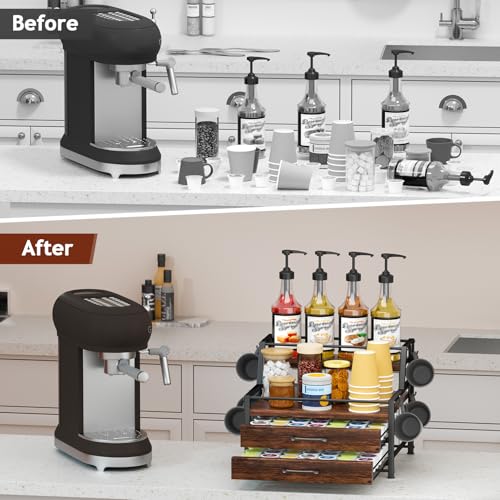 Coffee Syrup Rack Organizer (Rustic Brown)