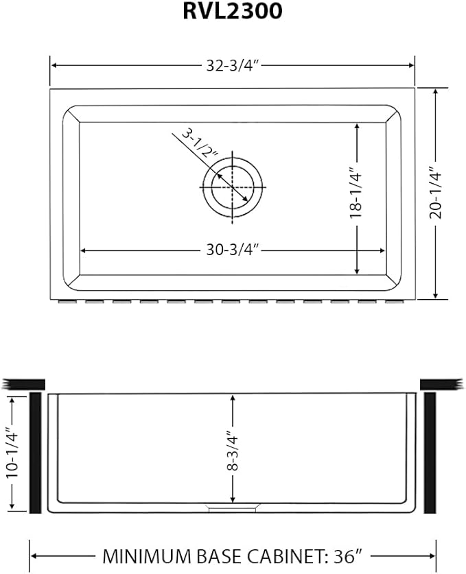 Ruvati 33 x 20 inch Fireclay Reversible Farmhouse Sink - Apron-Front Single Bowl Kitchen Sink - Resistant to High Temperatures - White - Made in ITALY - RVL2300WH