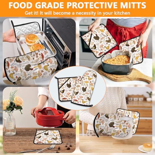 Rooster Mushrooms Oven Mitts and Pot Holders Sets 4Pcs (Rooster Mushrooms)