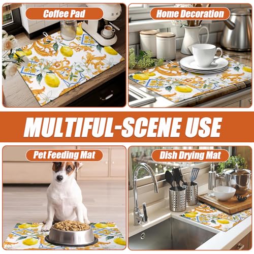 Watercolor Lemon Dish Drying Mat for Kitchen Counter Microfiber Absorbent Dish Kitchen Drying Mat Draining Reusable Washable for Dishes