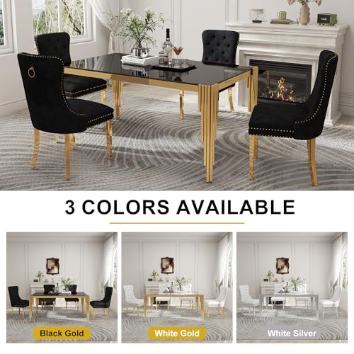 63'' Modern Glass Dining Table for 4 (Gold-black / Rectangle-62.99" L x 35.43" W x 29.53" H)