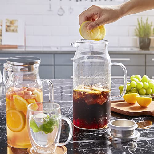 3 Pack 2 Liter 68 oz 2.1 Qt Glass Pitcher with Lid and Handle (Clear / 68 Ounces (3 Pack))