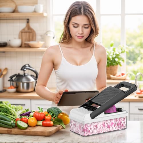 15-in-1 Vegetable Chopper 10 Blades, Veggie Cutter with Handle, Black/White (Black / 10 blades)