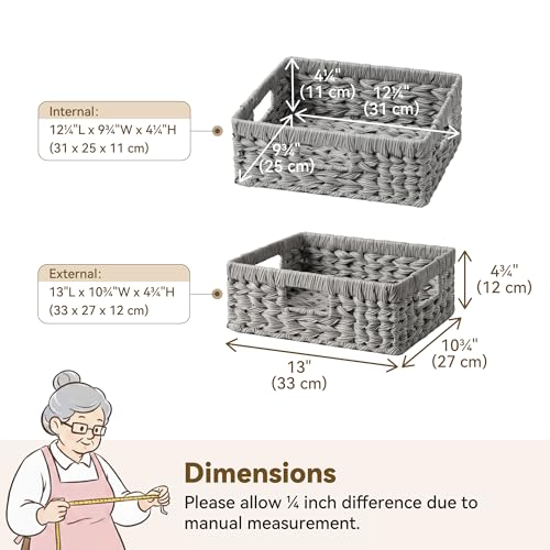 Wicker Baskets for Organizing (Gray / 13"L x 10¾"W x 4¾"H)