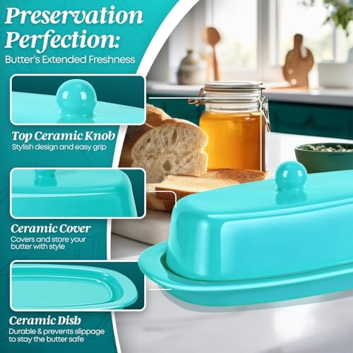 Standard Ceramic Butter Dish with Lid for Countertop (Blue / Standard)