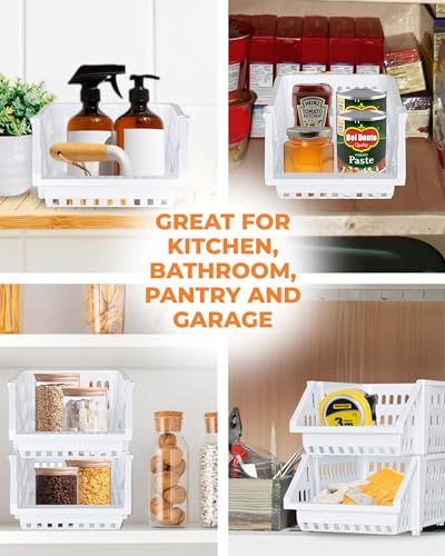 Small Stackable Storage Bins Open Front for Pantry Storage (8 Pack - Small / White)