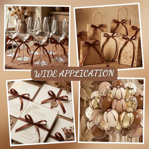 30 Pack Brown Bow Cake Toppers Brown Ribbon Bows for Cake (Brown)