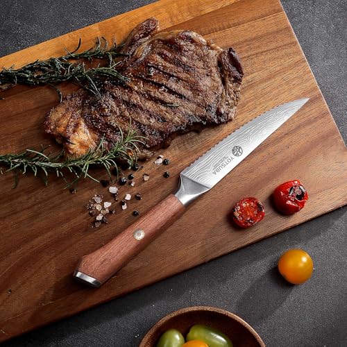 Steak Knives Set of 6 with Full Tang Rosewood Handle (6 PCS Steak Knife Set)
