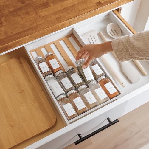 Expandable Spice Drawer Organizer (White Bamboo)