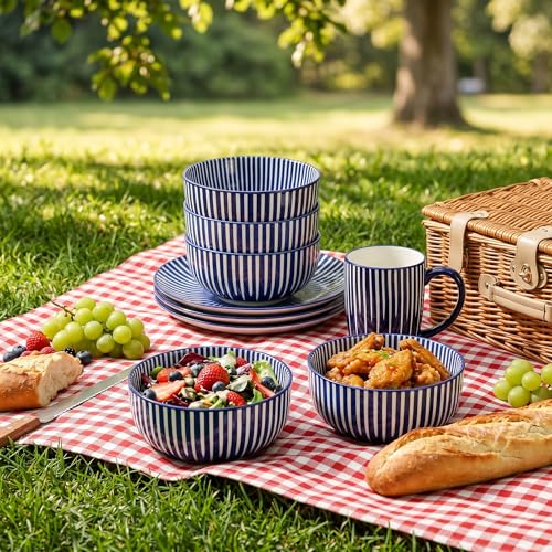 Ceramic Soup Bowls (Blue Radial Striped)
