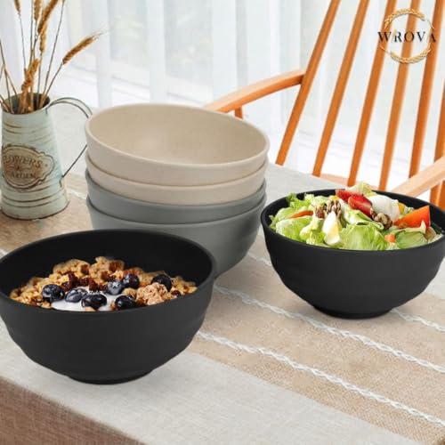 Large Cereal Bowls Set of 6 (60 oz / Black & Gray)