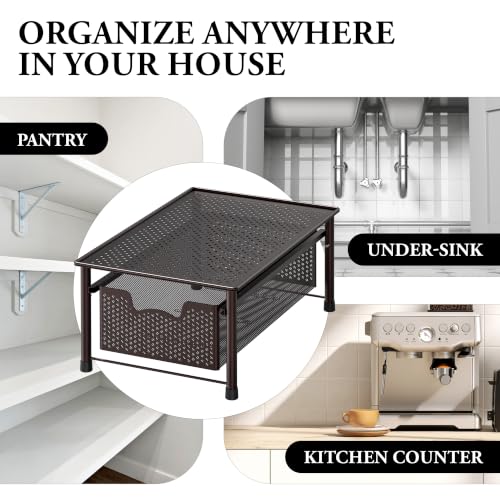 Stackable Cabinet Basket Drawer Organizer (1-Tier / Bronze)
